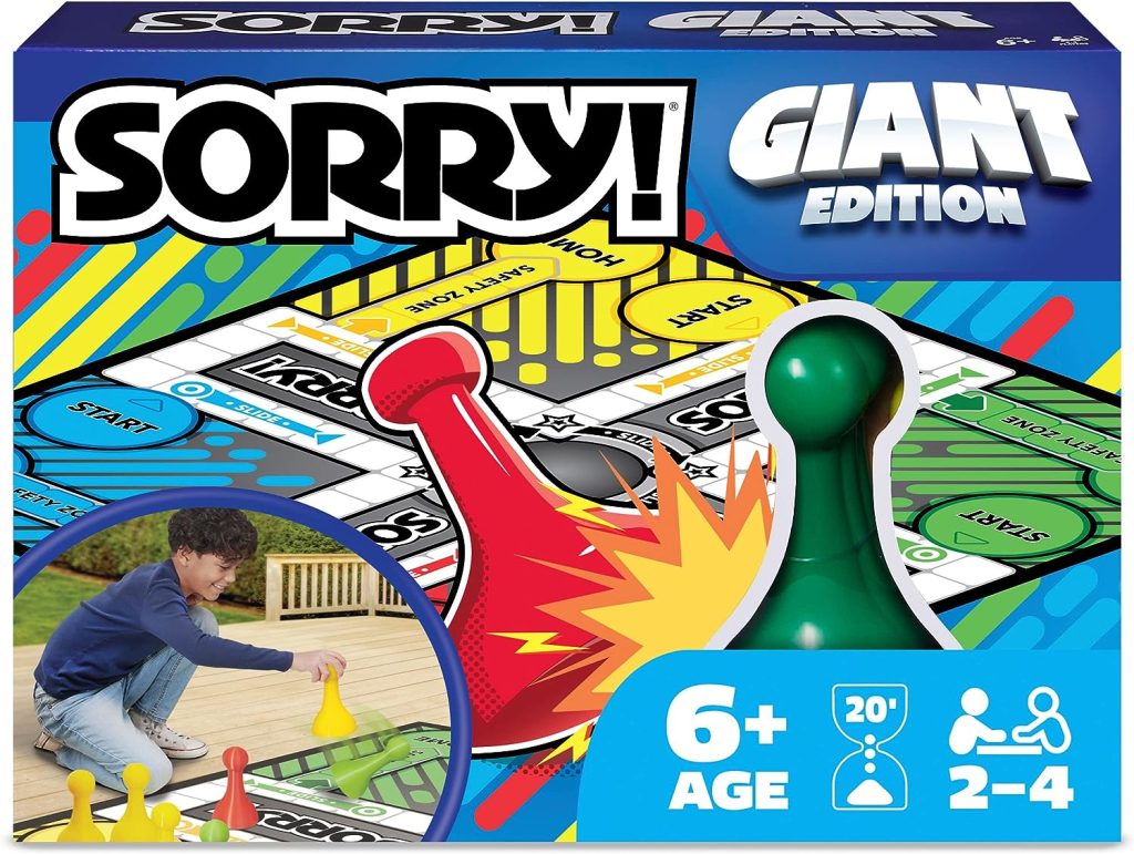 Giant Sorry Classic Family Board Game Indoor Outdoor Retro Party Activity Summer Toy with Oversized Gameboard, for Adults and Kids Ages 6 and Up