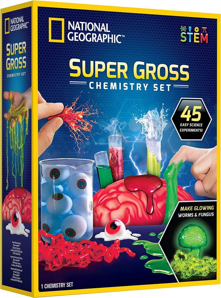 NATIONAL GEOGRAPHIC Gross Science Kit - 45 Gross Science Experiments- Dissect a Brain, Make Glowing Slime Worms, Science Kit for Kids 8-12, STEM Project Gifts for Boys and Girls (Amazon Exclusive)