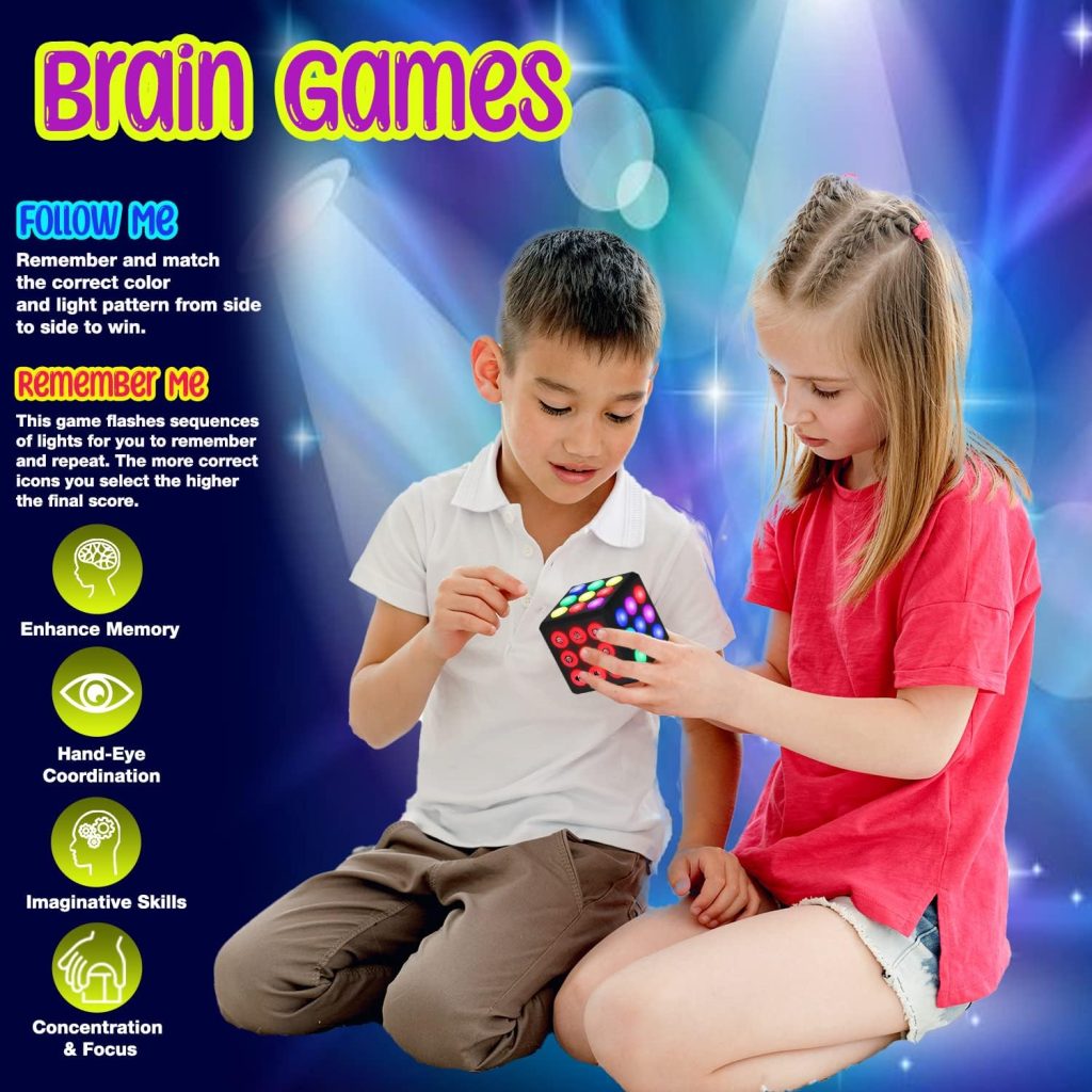 PlayRoute Brain  Memory Cube Toy | 5 Electronic Handheld Games for Kids | Gift Idea for Kids  Teens Boys  Girls Ages 6 7 8 9 10-12 Years Old  Up | Sensory Fidget Toy for Boys  Girls
