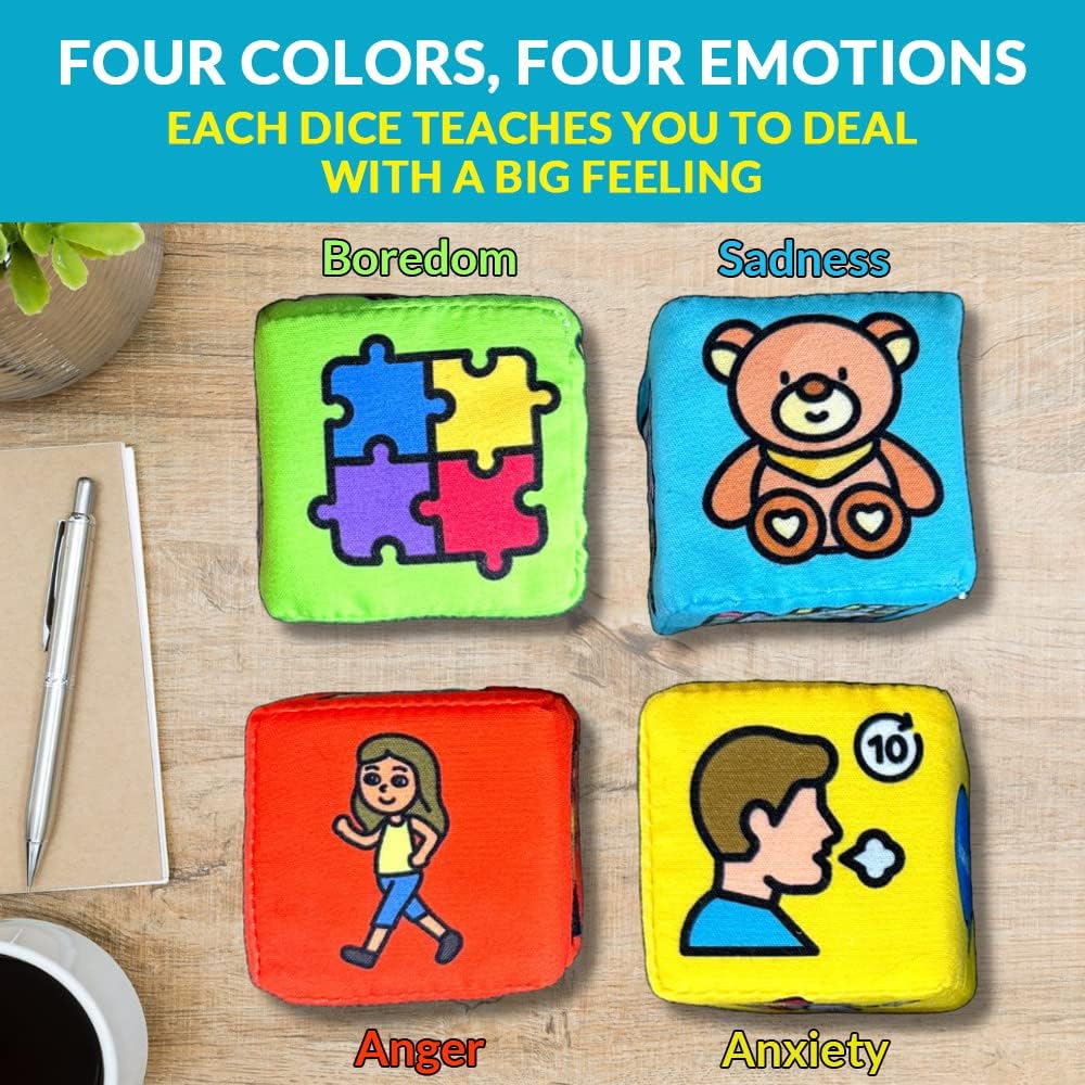 ThinkPsych Roll with It - Coping Dice - Emotional Intelligence  Social Emotional Learning - Anger Management Toys and Anxiety Relief for Kids - Fun Therapy Games for Kids, Counselors, and Families