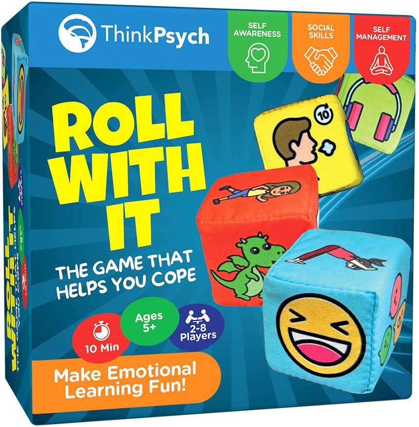 ThinkPsych Roll with It - Coping Dice - Emotional Intelligence  Social Emotional Learning - Anger Management Toys and Anxiety Relief for Kids - Fun Therapy Games for Kids, Counselors, and Families